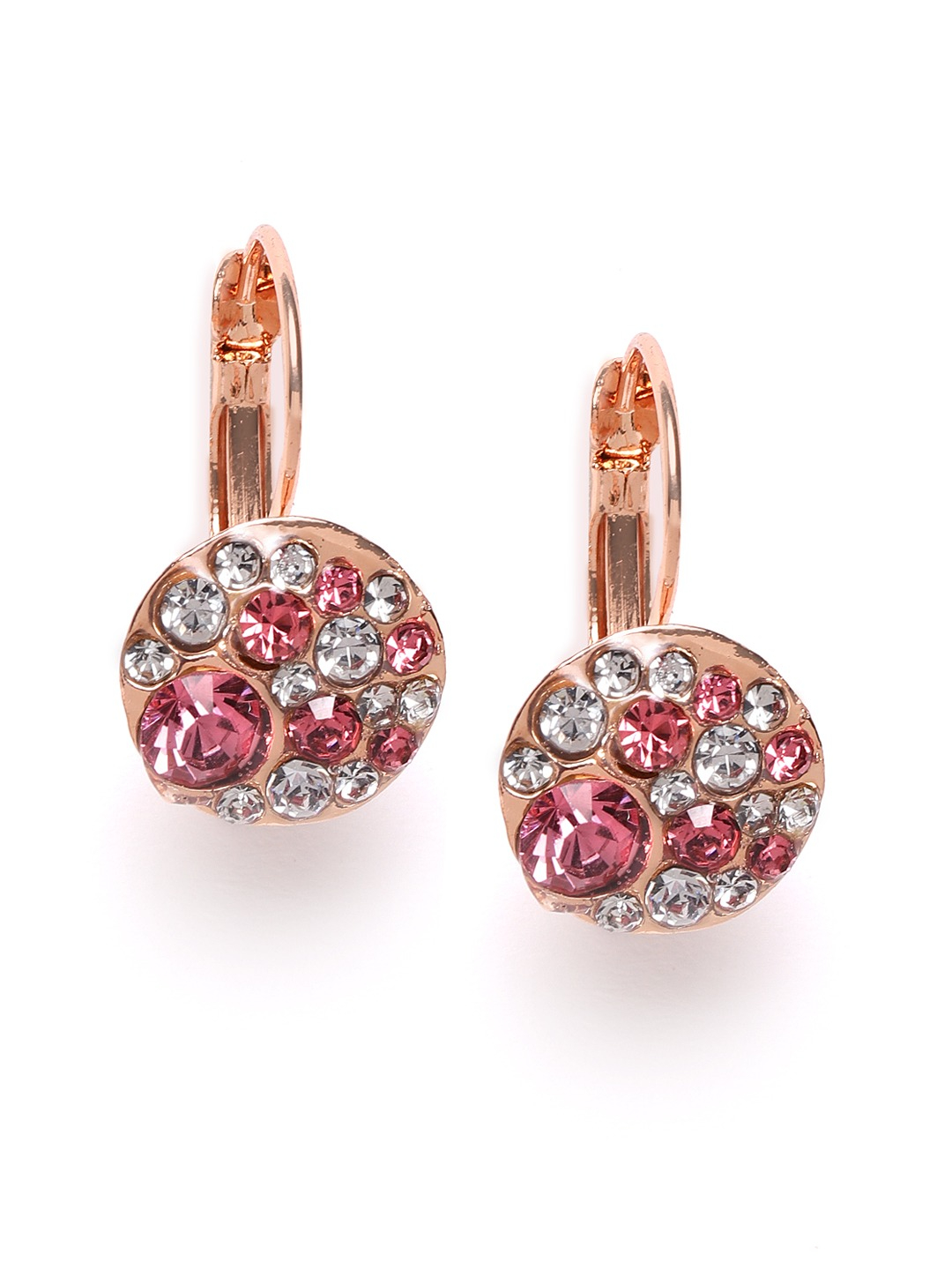 YouBella Pink Rose Gold-Plated Stone-Studded Circular Drop Earrings
