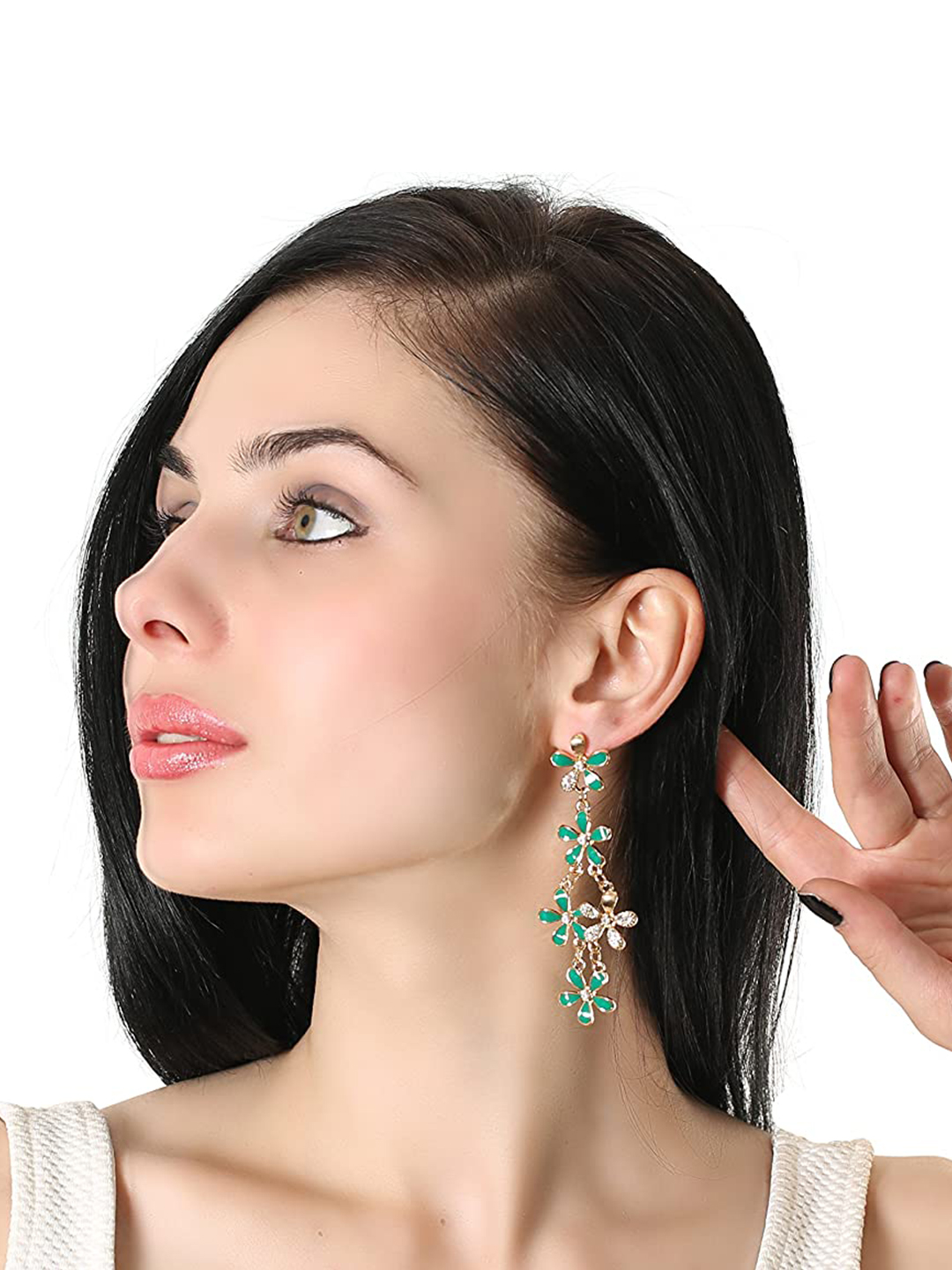 YouBella Jewellery Hanging Crystal Gold Plated Earrings for Girls and Women (Green)
