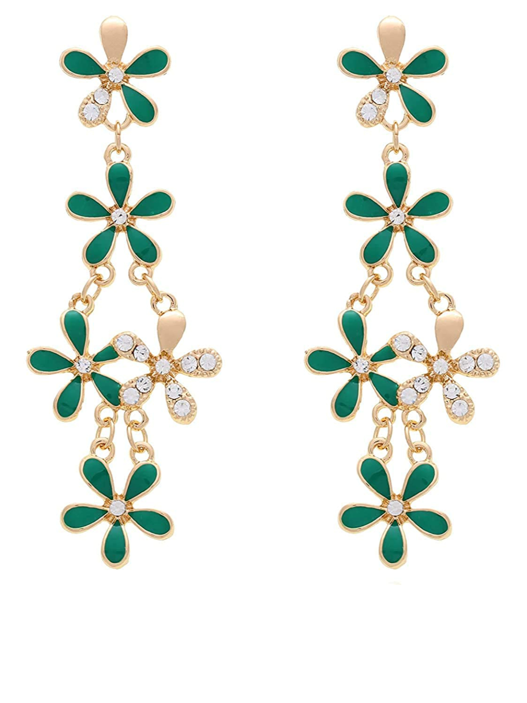 YouBella Jewellery Hanging Crystal Gold Plated Earrings for Girls and Women (Green)