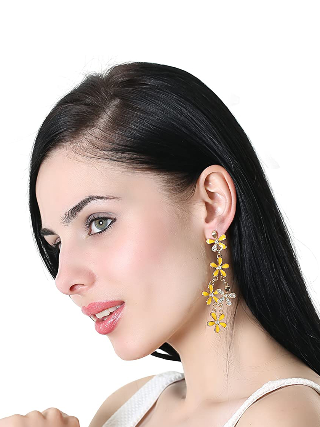 YouBella Jewellery Hanging Crystal Gold Plated Earrings for Girls and Women (Yellow)