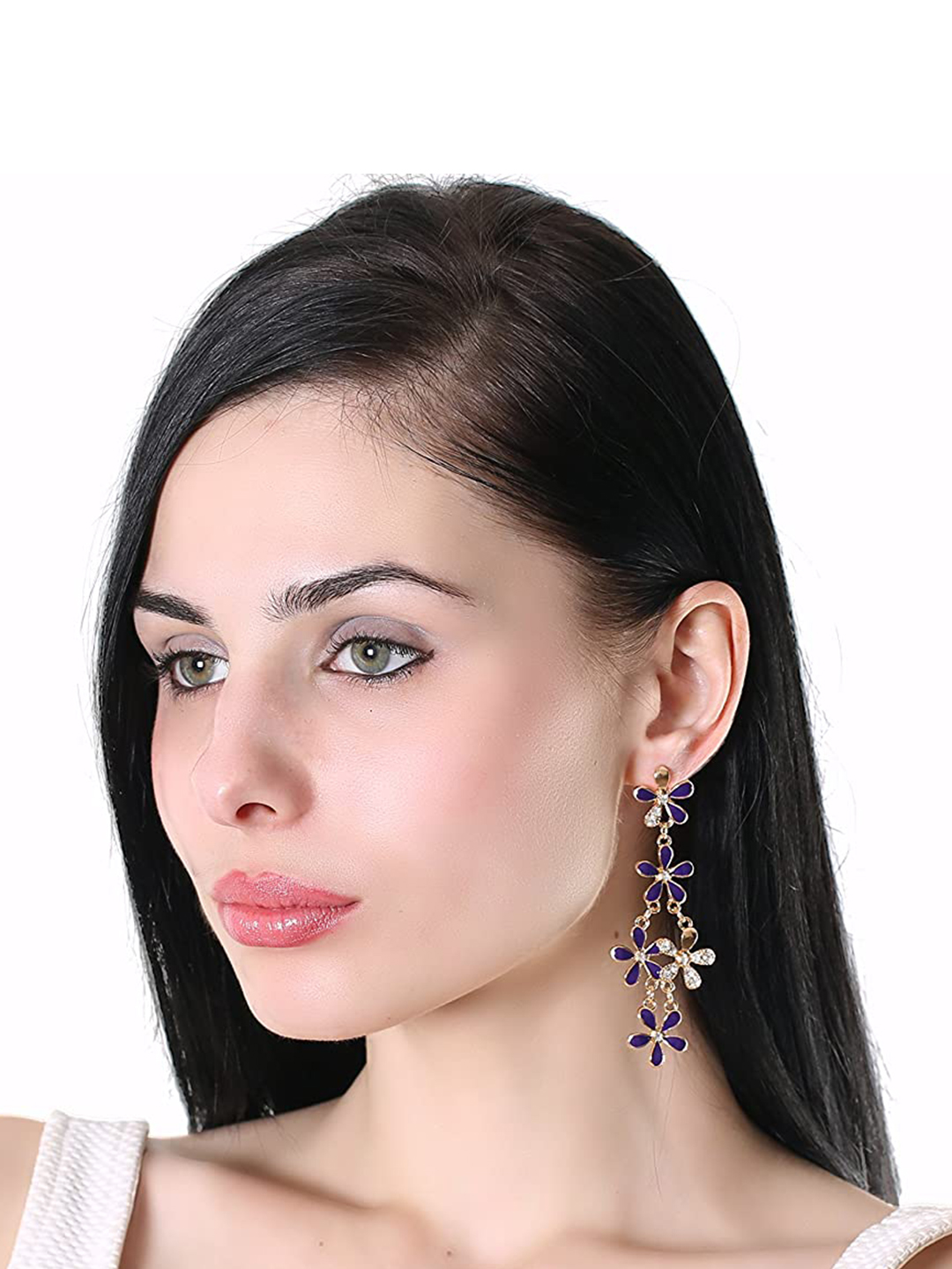 YouBella Jewellery Hanging Crystal Gold Plated Earrings for Girls and Women (Purple)