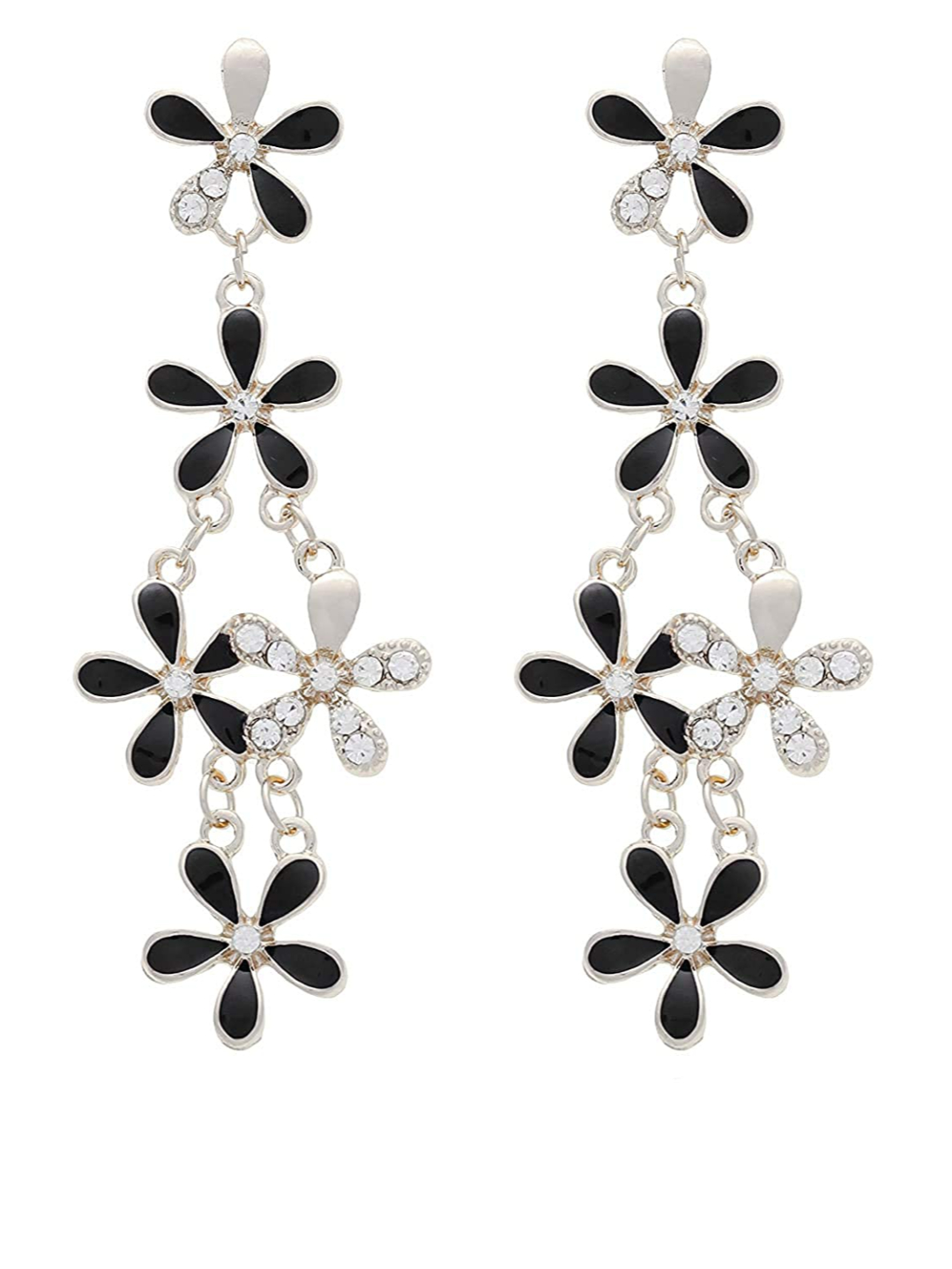 YouBella Jewellery Hanging Crystal Gold Plated Earrings for Girls and Women (Silver-Black)