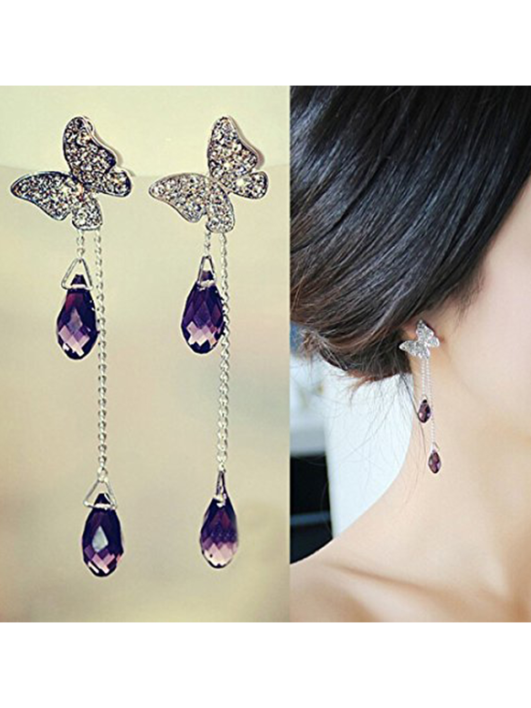 YouBella Jewellery AAA Clear Zircon Cute Butterfly Fancy Party Wear Earrings for Girls and Women