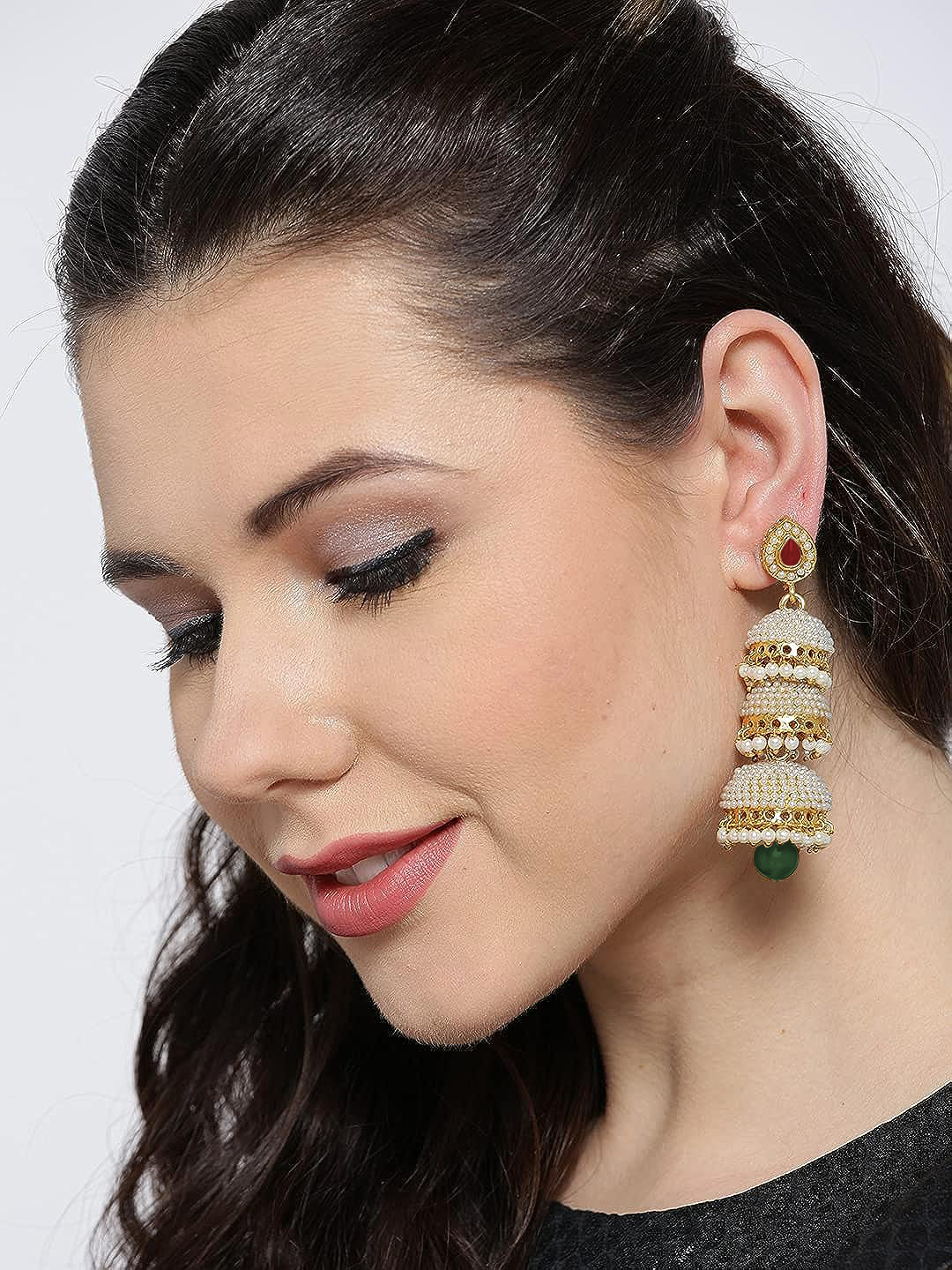 YouBella Jewellery Traditional Gold Plated Jhumka/Jhumki Earrings for Girls and Women (Red-Green)