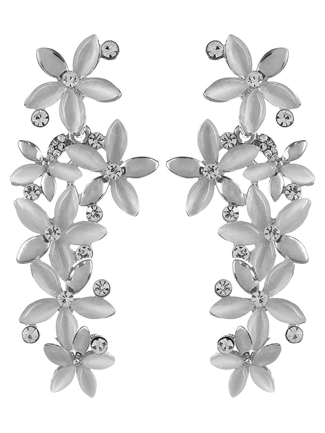 Valentine Gifts : YouBella Jewellery Designer Hanging Fancy Party Wear Earrings for Girls and Women (Silver-White)