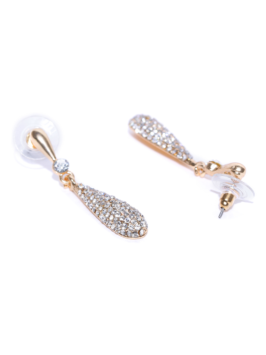 YouBella Gold-Plated Teardrop-Shaped Stone-Studded Drop Earrings