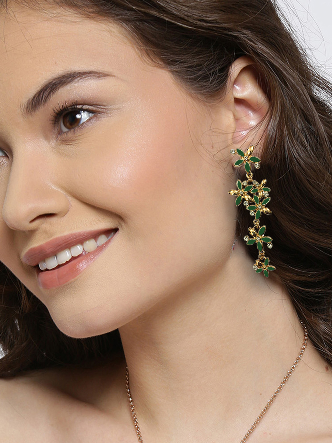 YouBella Green Gold Plated Zircon Hanging Earrings for Women