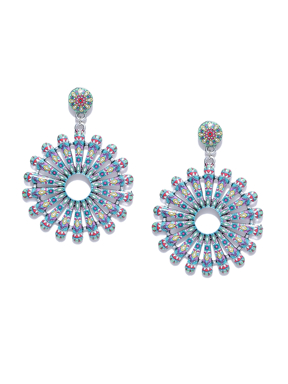 YouBella Multicoloured Circular Printed Drop Earrings