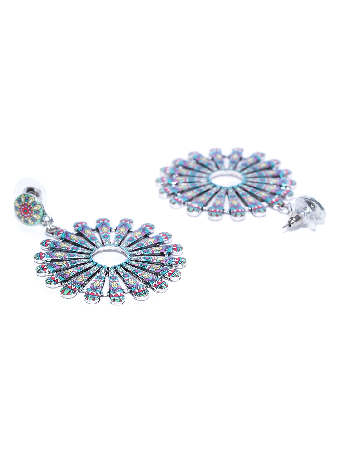 YouBella Multicoloured Circular Printed Drop Earrings