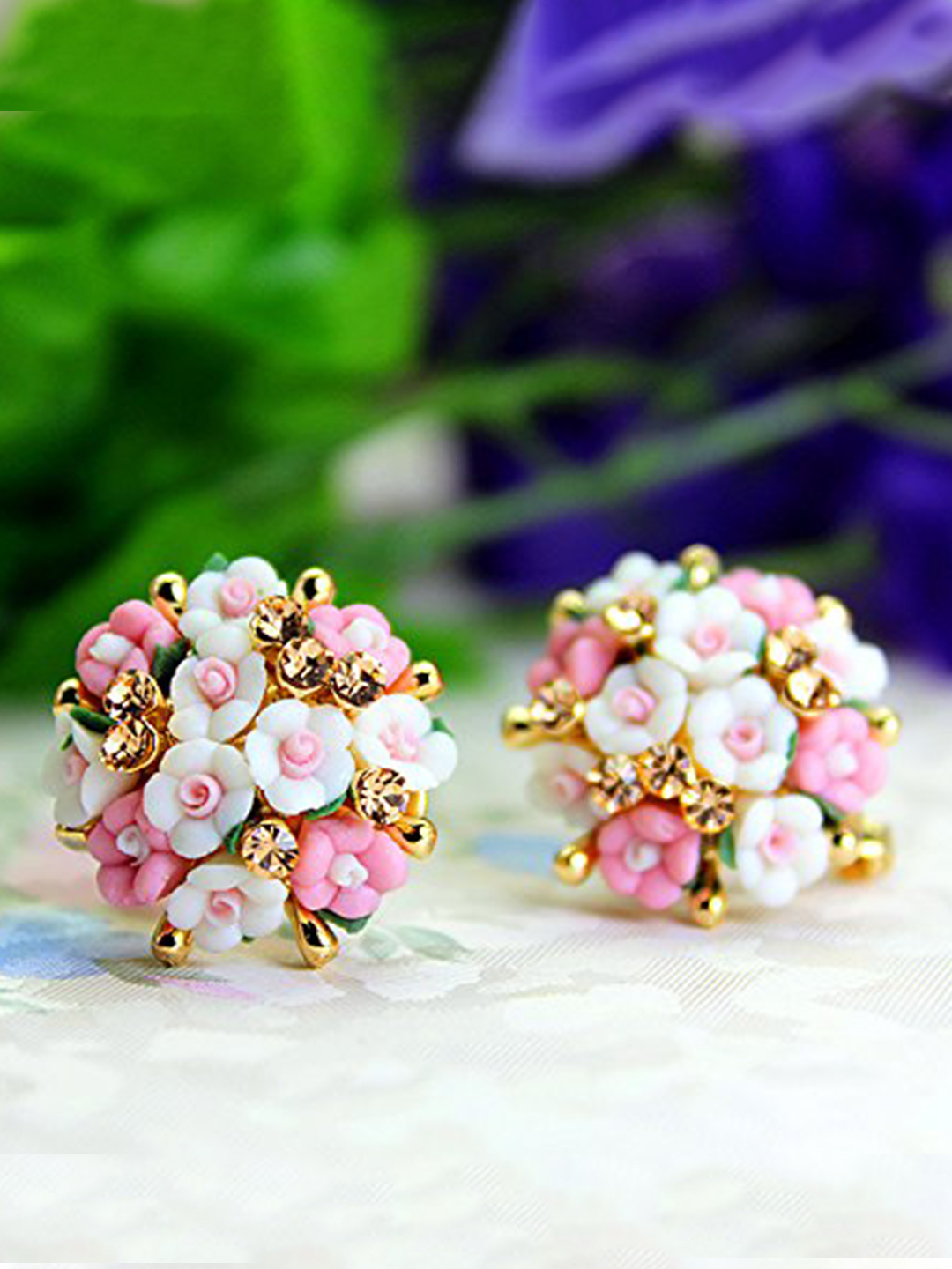 YouBella Resin Stud Earrings Earrings for Women (White-Pink)(YBEAR_31457)