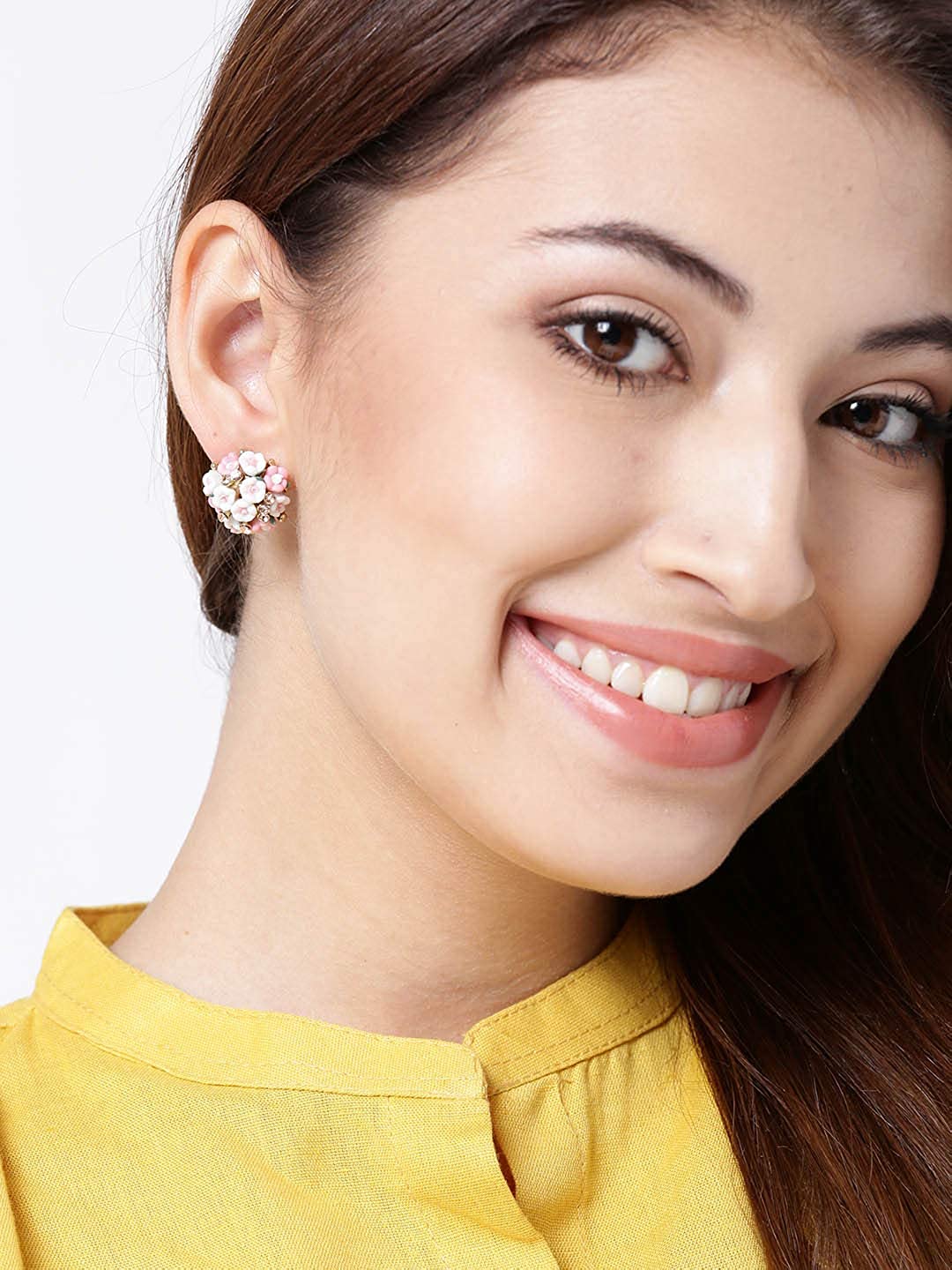 YouBella Resin Stud Earrings Earrings for Women (White-Pink)(YBEAR_31457)