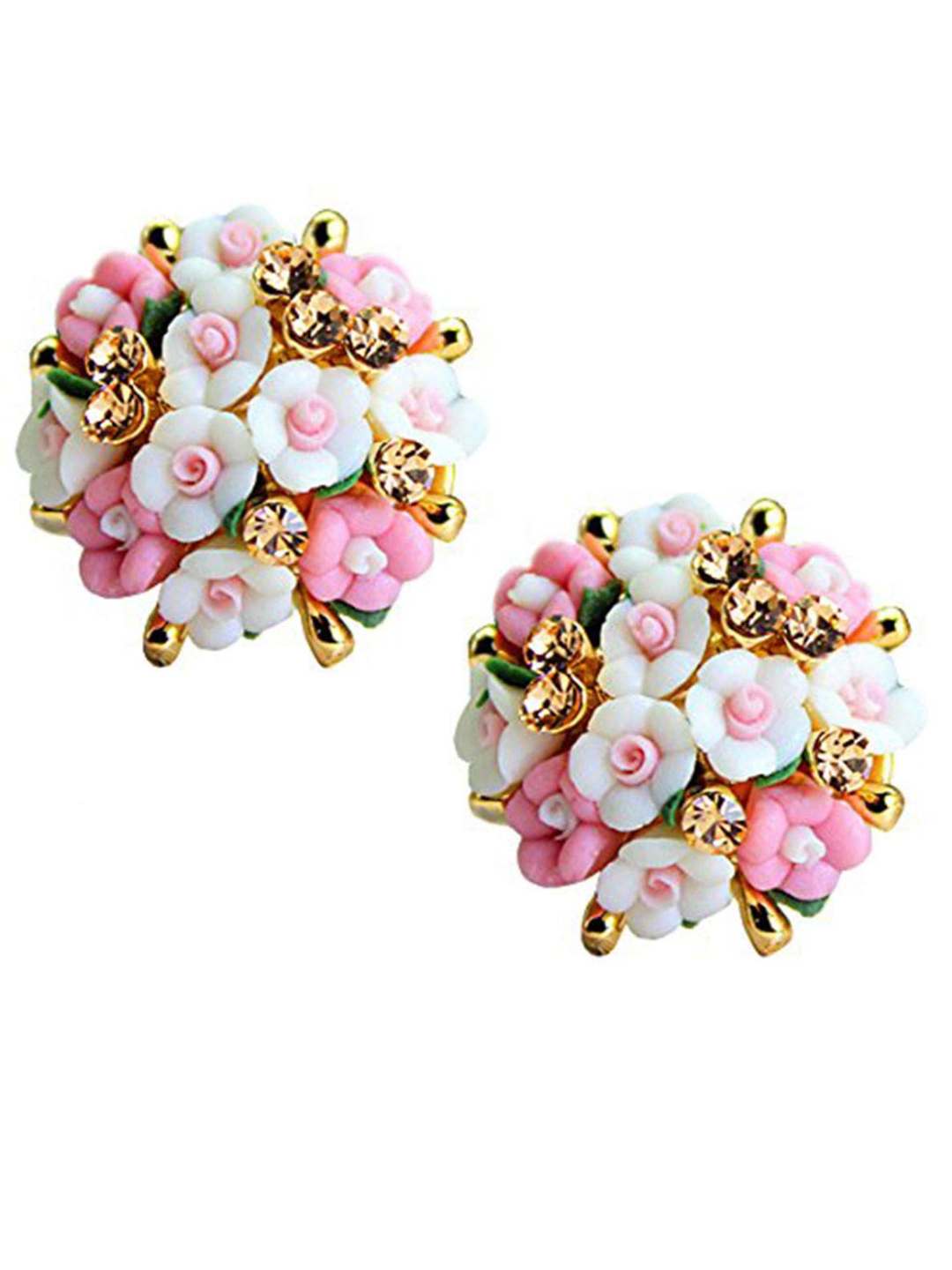 YouBella Resin Stud Earrings Earrings for Women (White-Pink)(YBEAR_31457)