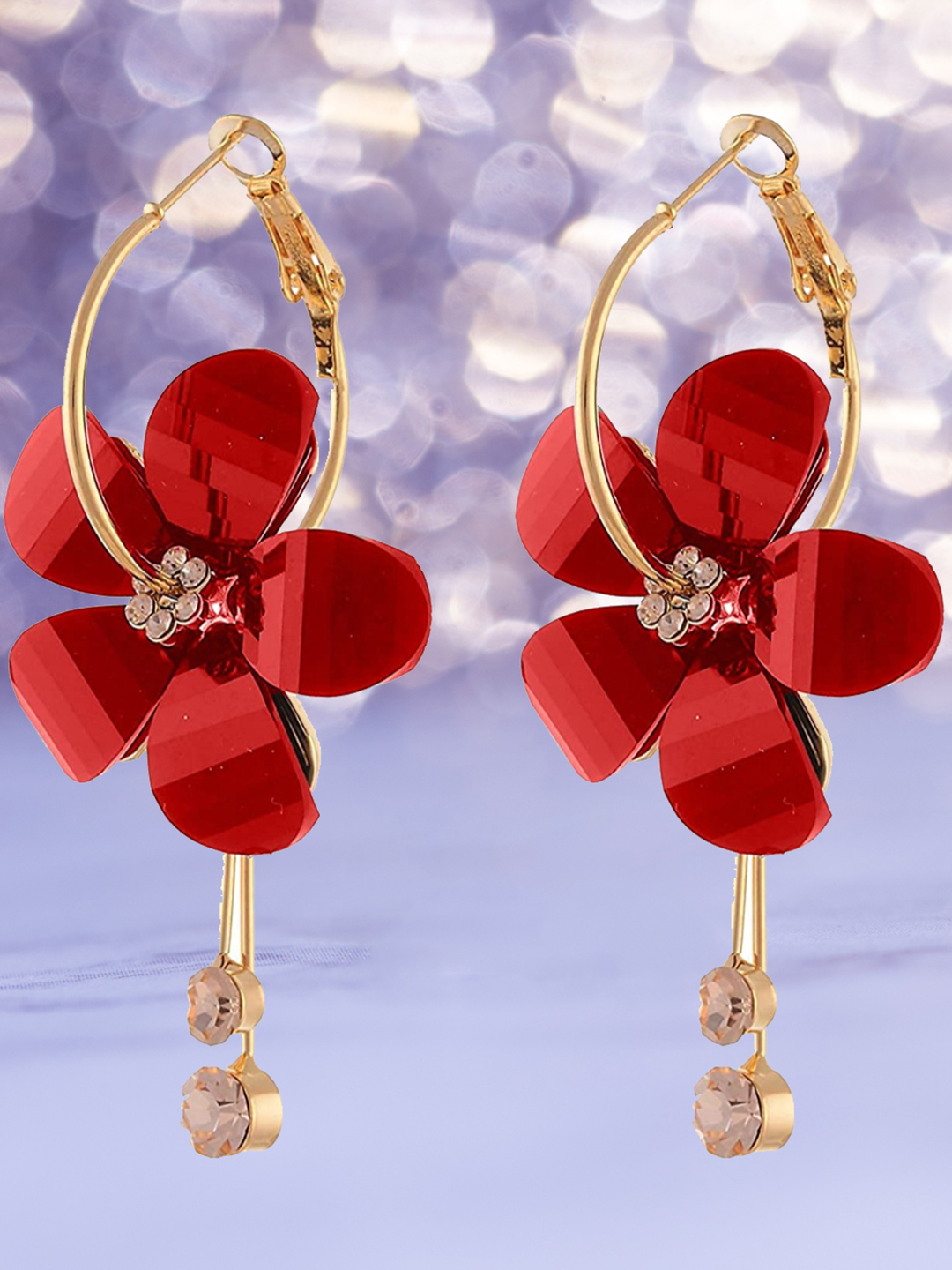 YouBella Stylish Party Wear Jewellery Gold Plated Drop Earrings for Women (Red)(YBEAR_31573)