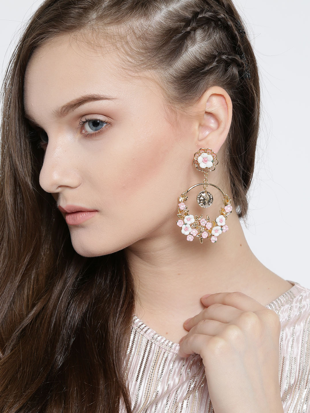 YouBella Jewellery Gold Plated Flower Shape Resin Earrings for Women and Girls (PINK)