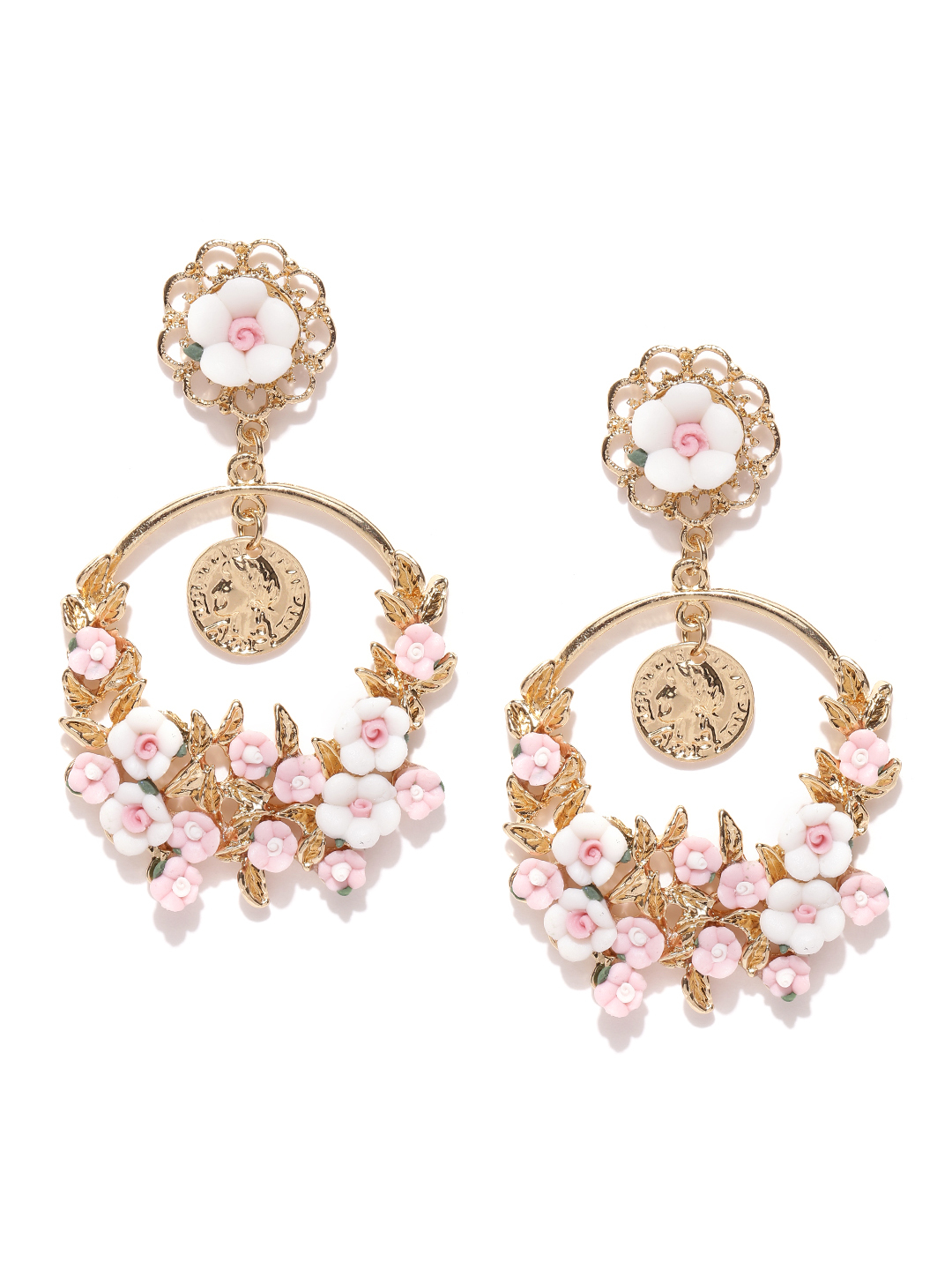 YouBella Jewellery Gold Plated Flower Shape Resin Earrings for Women and Girls (PINK)