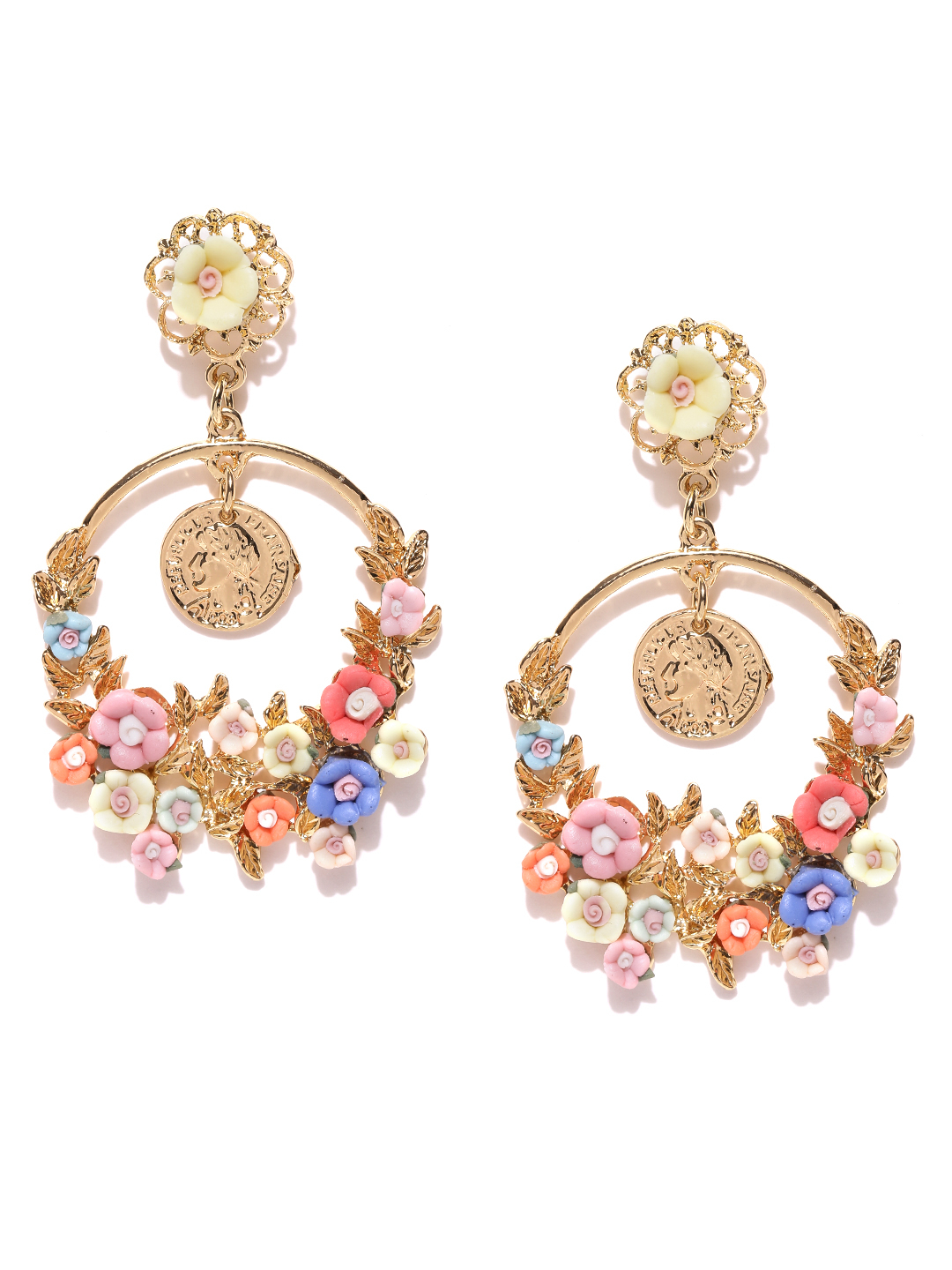 YouBella Jewellery Gold Plated Flower Shape Resin Earrings for Women and Girls (MULTICOLOUR)