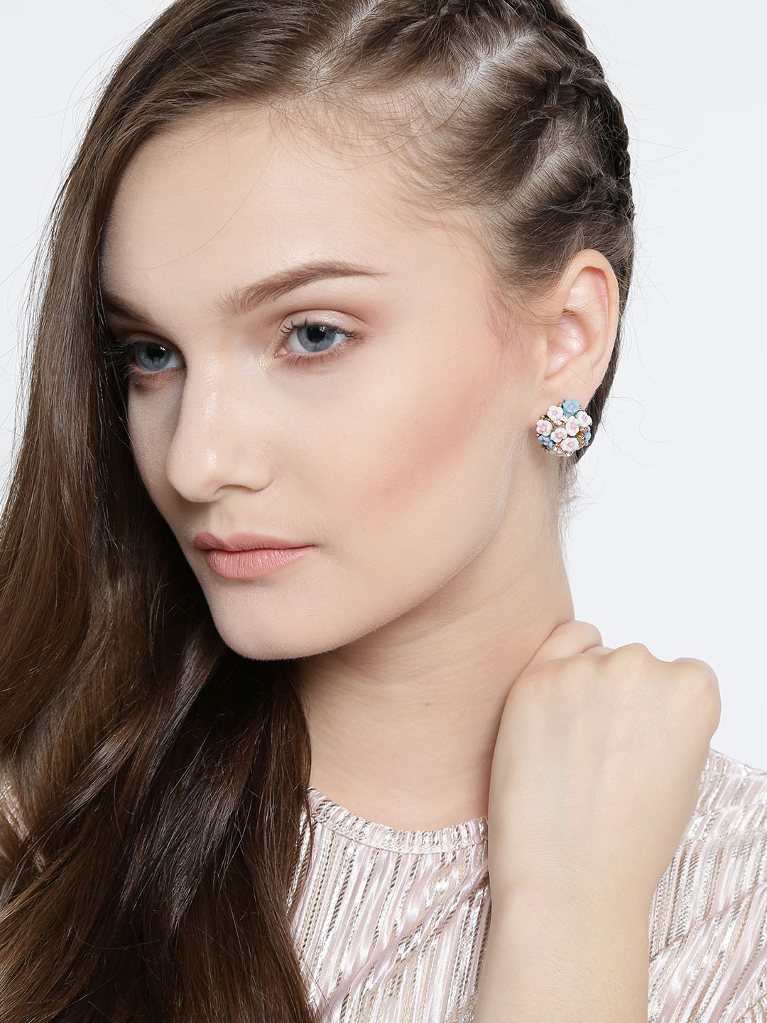 YouBella White and Blue Gold Plated Flower Shape Earrings for Women