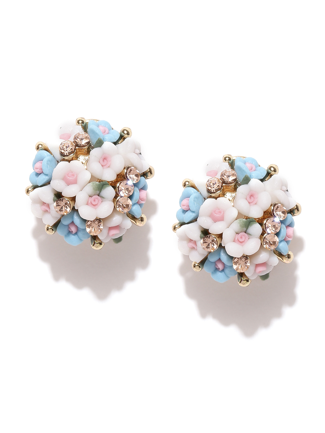 YouBella White and Blue Gold Plated Flower Shape Earrings for Women