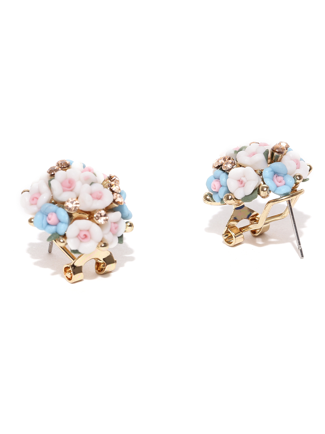 YouBella White and Blue Gold Plated Flower Shape Earrings for Women