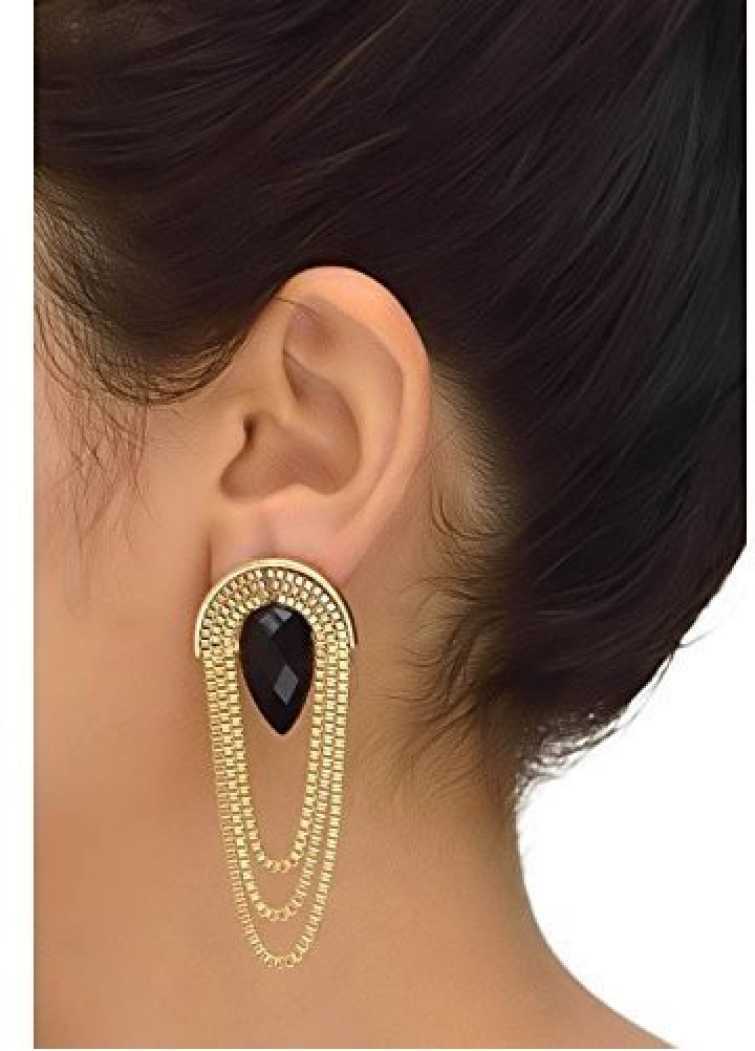 YouBella Stylish Party Wear Jewellery Gold Plated Drop Earrings for Women (Golden-Black)(YBEAR_31657A)