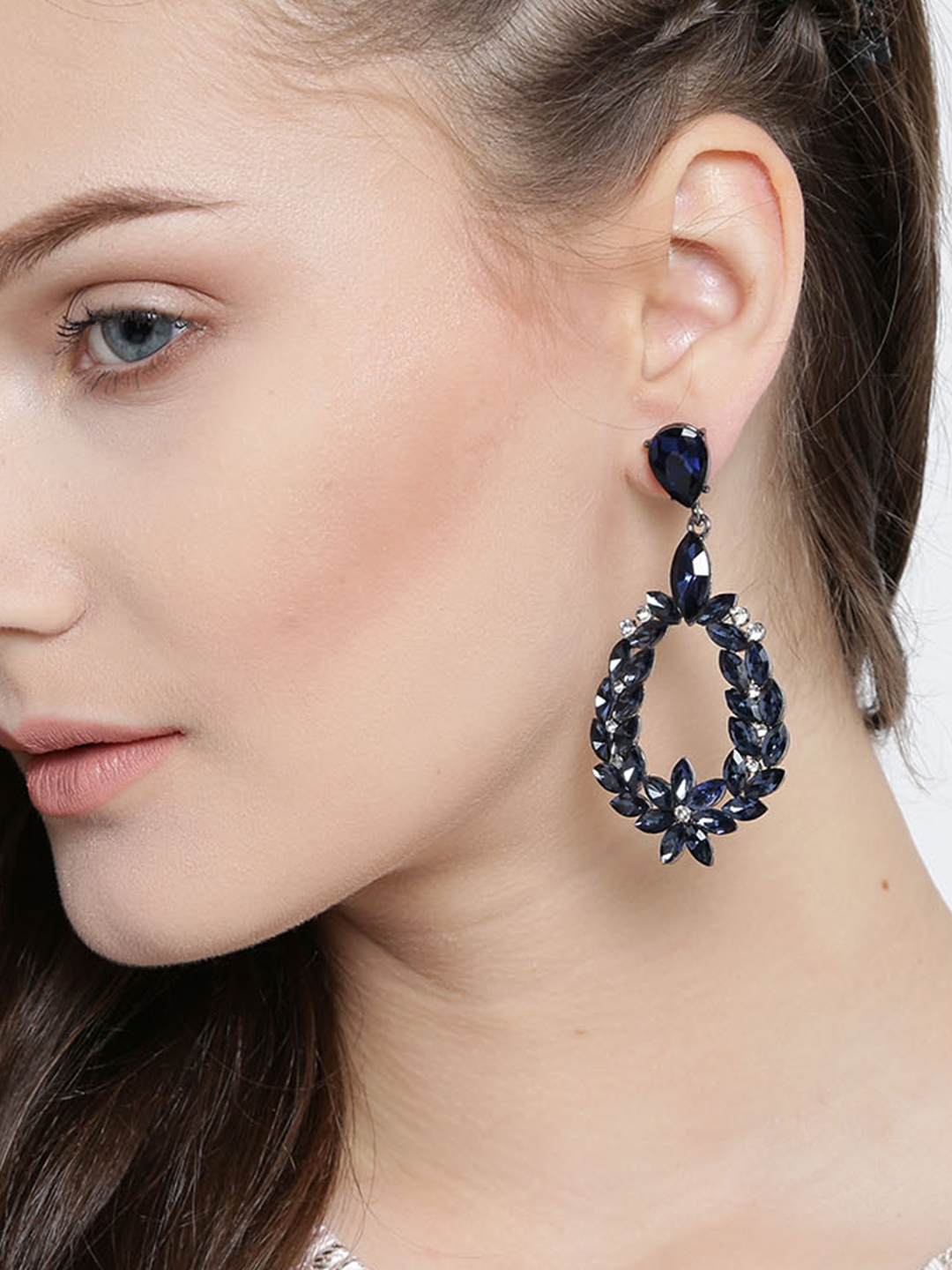 YouBella Stylish Party Wear Jewellery Silver Plated Drop Earrings for Women (Blue)(YBEAR_31659)