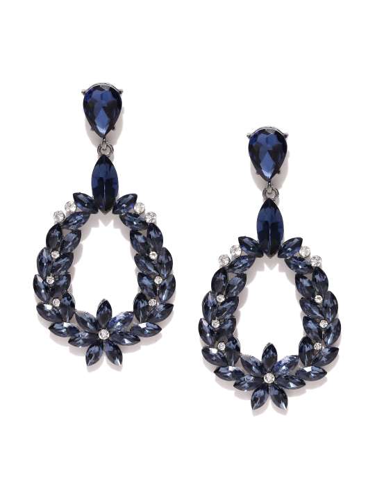 YouBella Stylish Party Wear Jewellery Silver Plated Drop Earrings for Women (Blue)(YBEAR_31659)