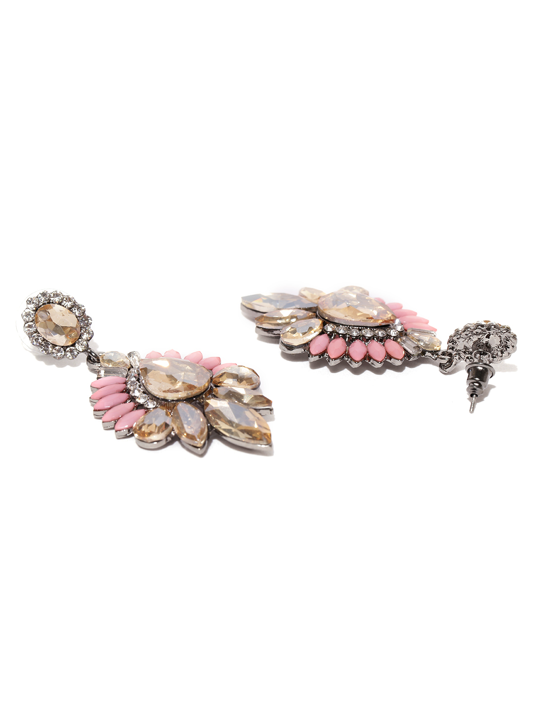 YouBella Pink  Gold-Toned Stone-Studded Drop Earrings