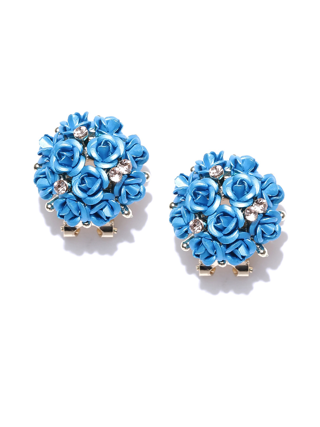 YouBella Blue Gold-Plated Floral Studs