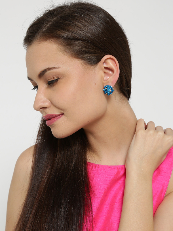 YouBella Blue Gold-Plated Floral Studs