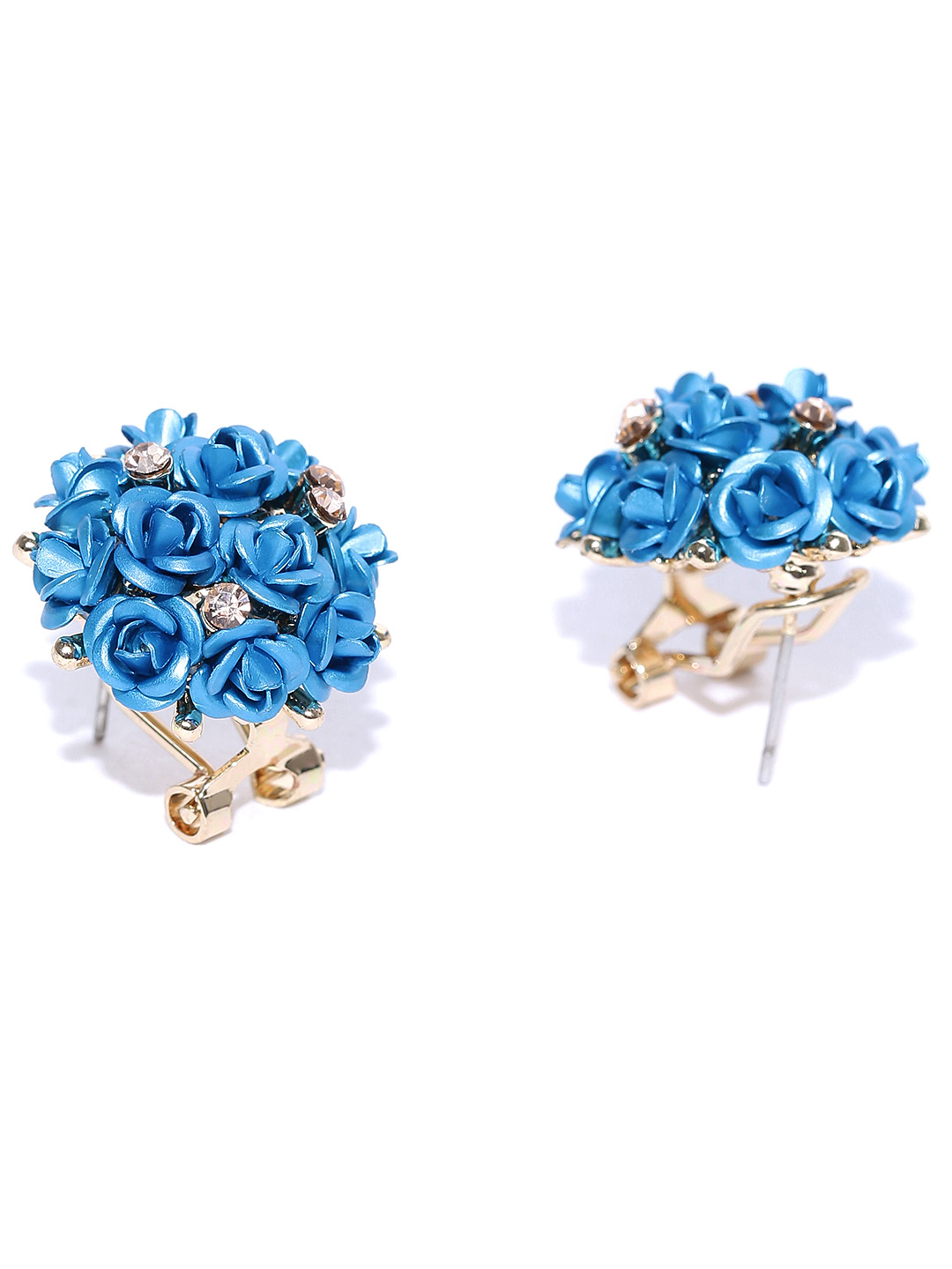 YouBella Blue Gold-Plated Floral Studs