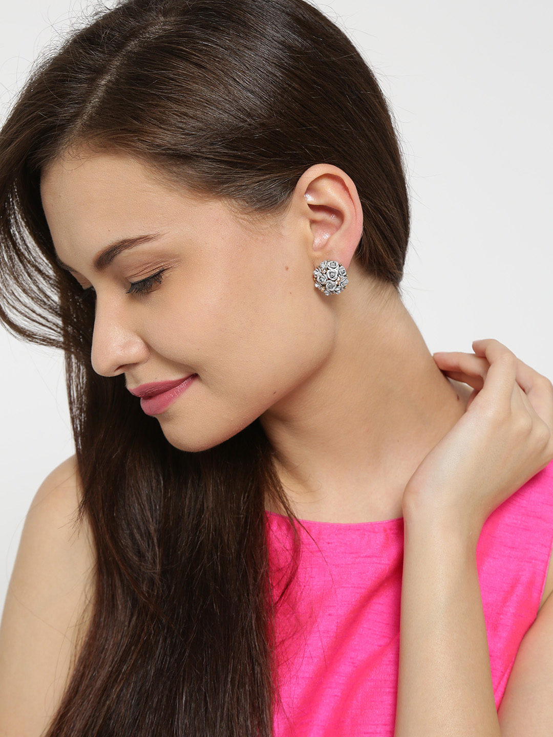 YouBella Stylish Party Wear Jewellery Gold Plated Studs Earrings for Women (Silver)(YBEAR_31678)