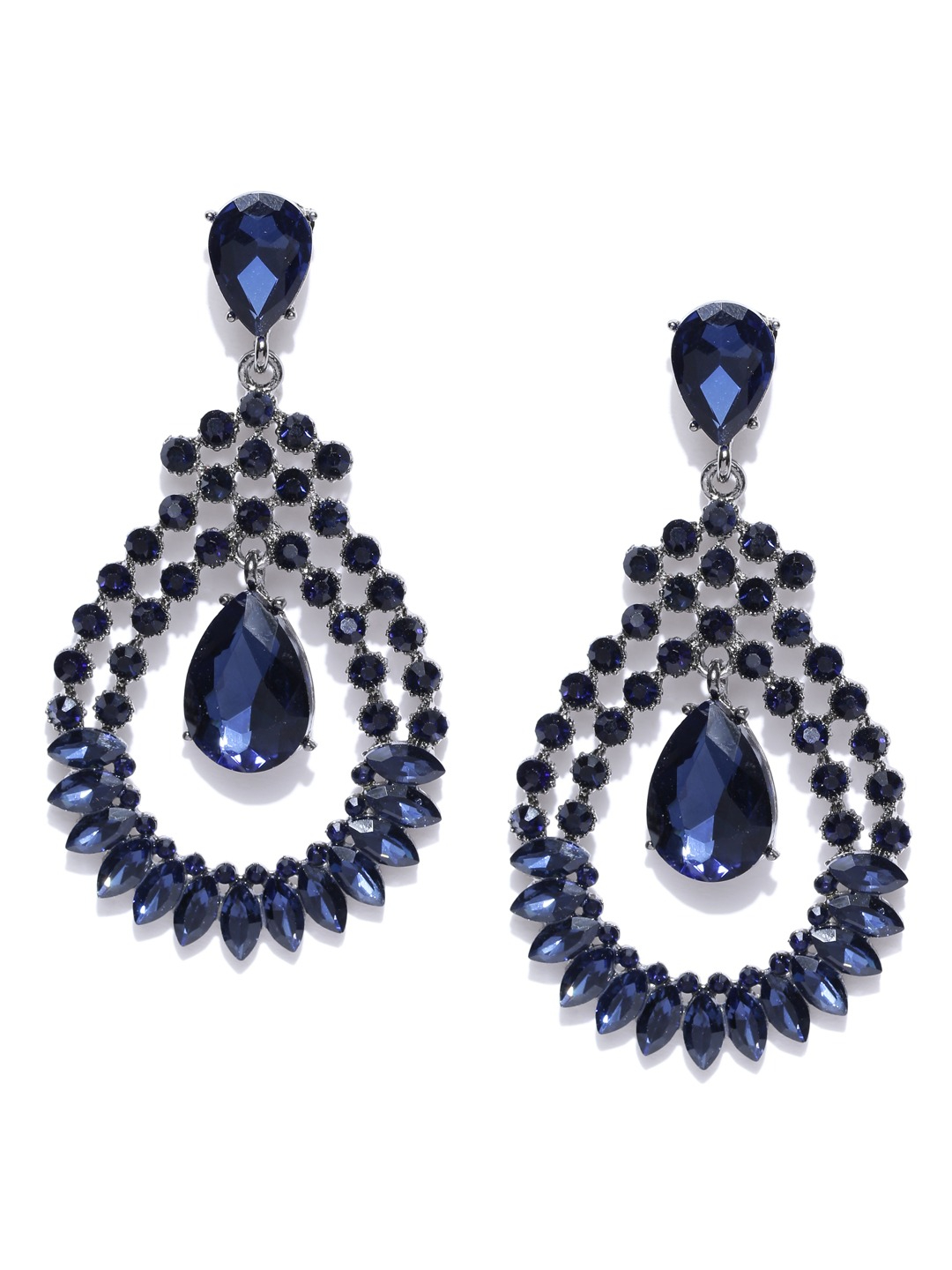 YouBella Navy Teardrop-Shaped Drop Earrings