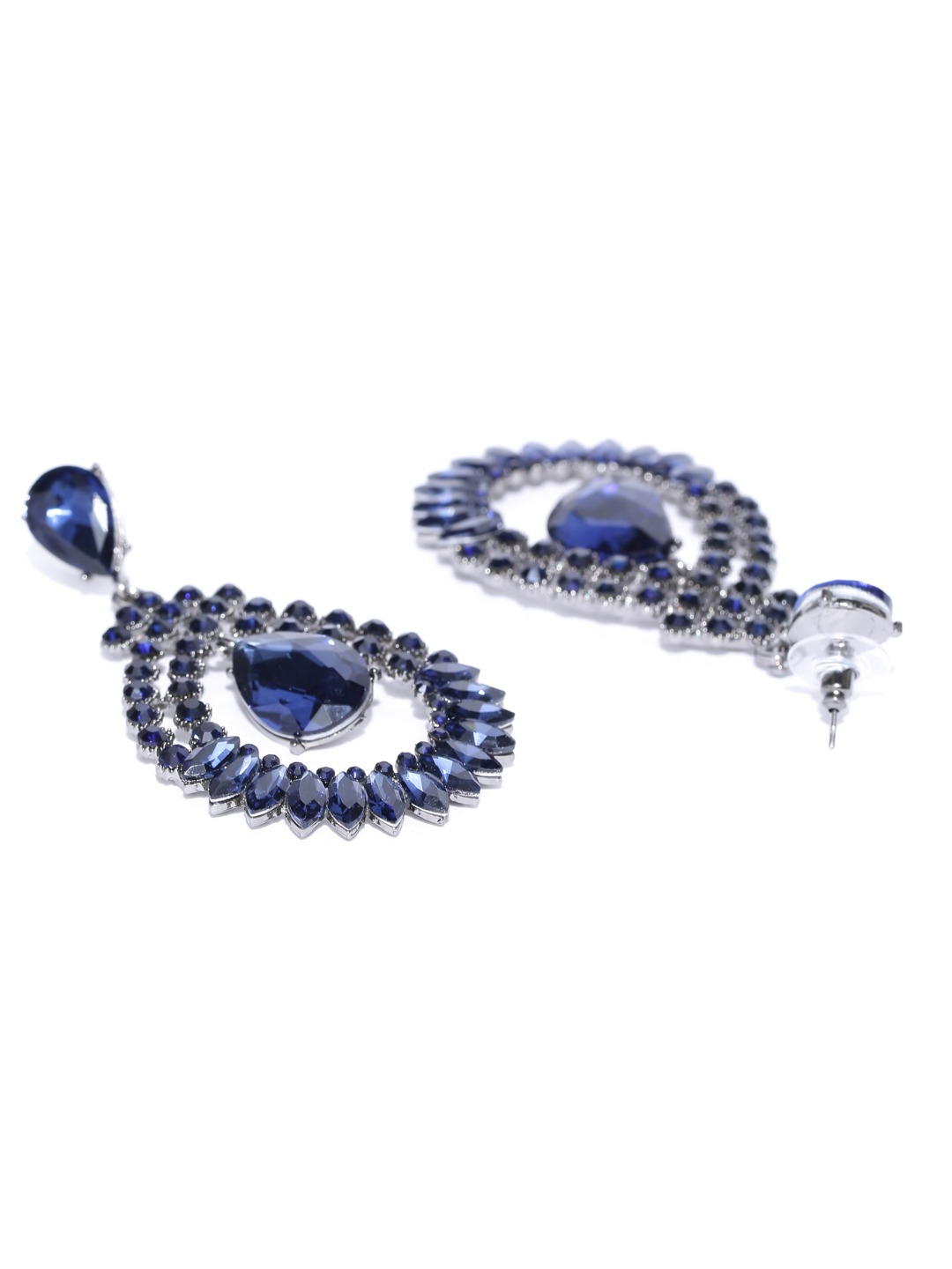 YouBella Navy Teardrop-Shaped Drop Earrings