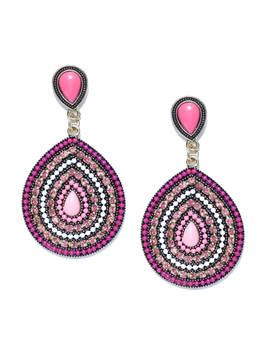 YouBella Pink Gold-Plated Teardrop-Shaped Drop Earrings
