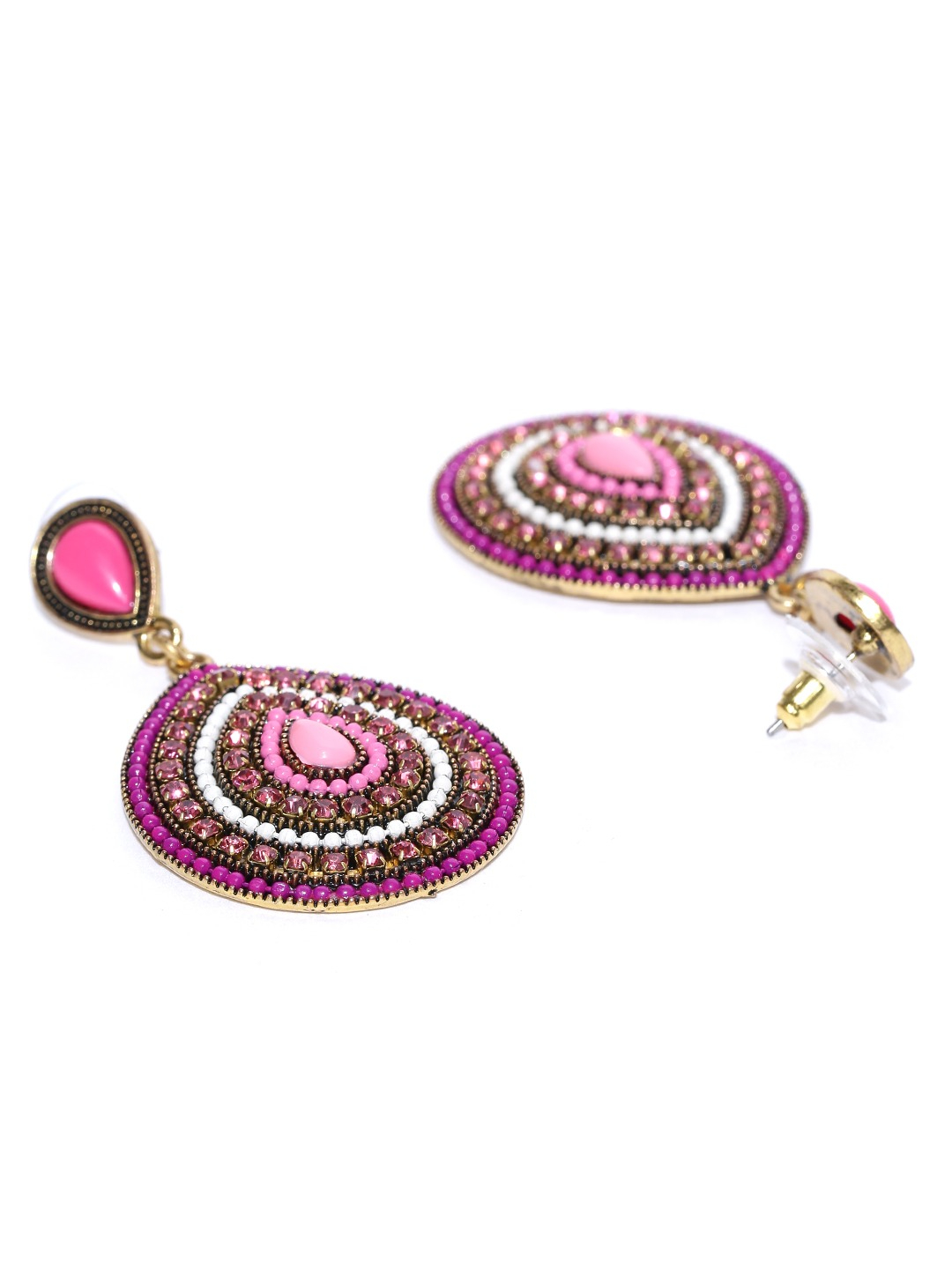 YouBella Pink Gold-Plated Teardrop-Shaped Drop Earrings