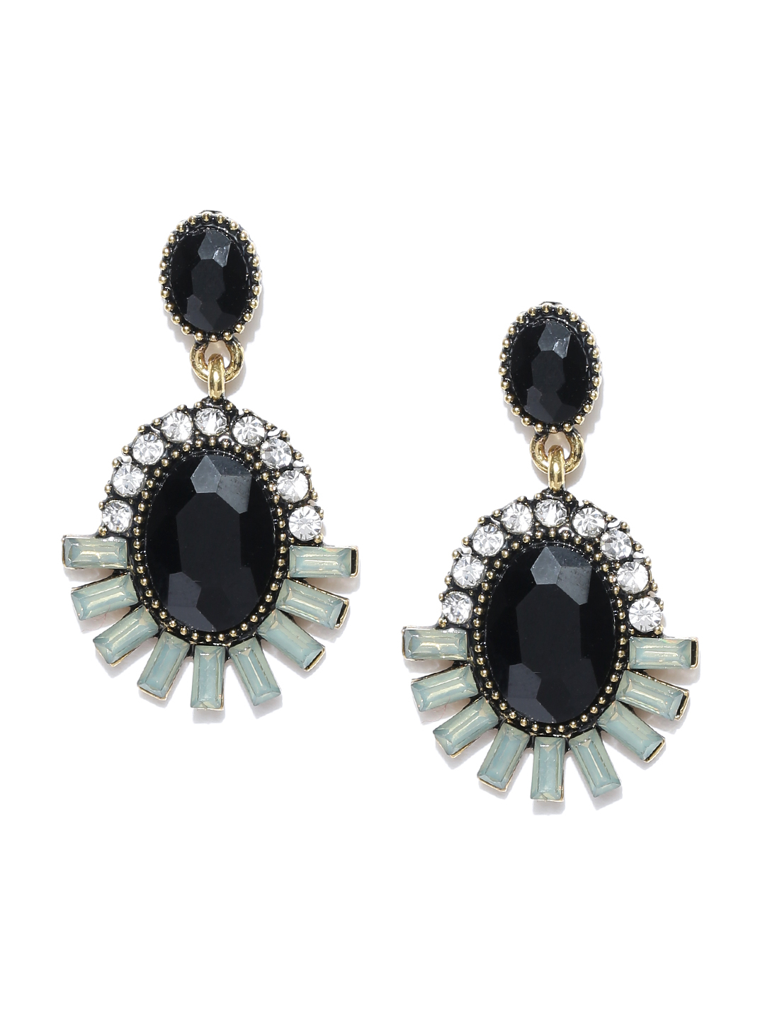 YouBella Black  Green Gold-Plated Contemporary Drop Earrings