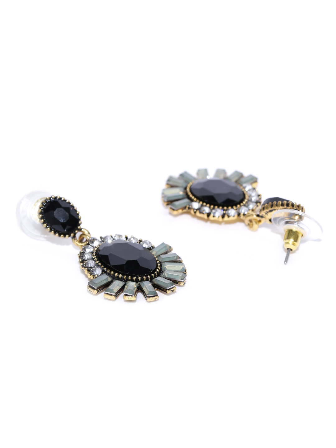 YouBella Black  Green Gold-Plated Contemporary Drop Earrings