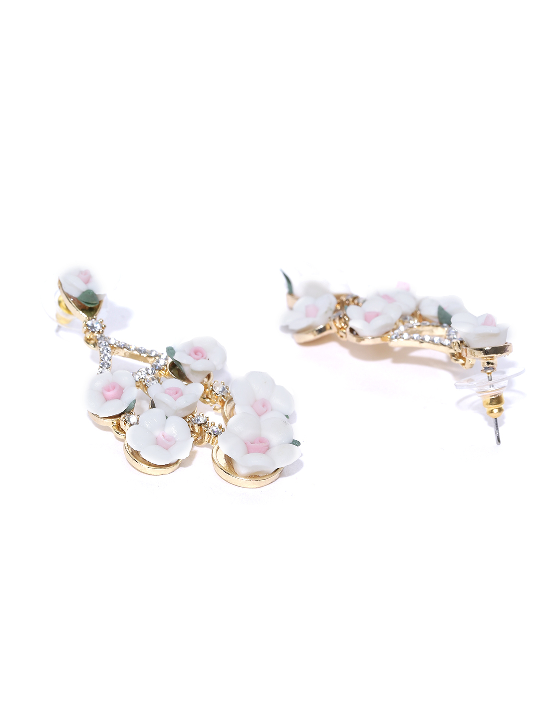 YouBella White Stone-Studded Floral Drop Earrings