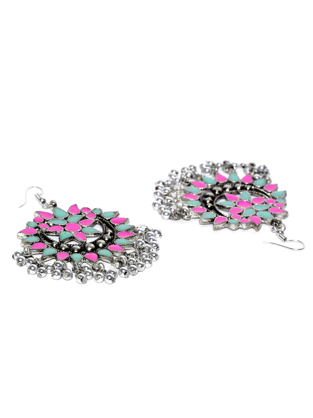YouBella Silver-Toned  Pink Crescent Shaped Chandbalis