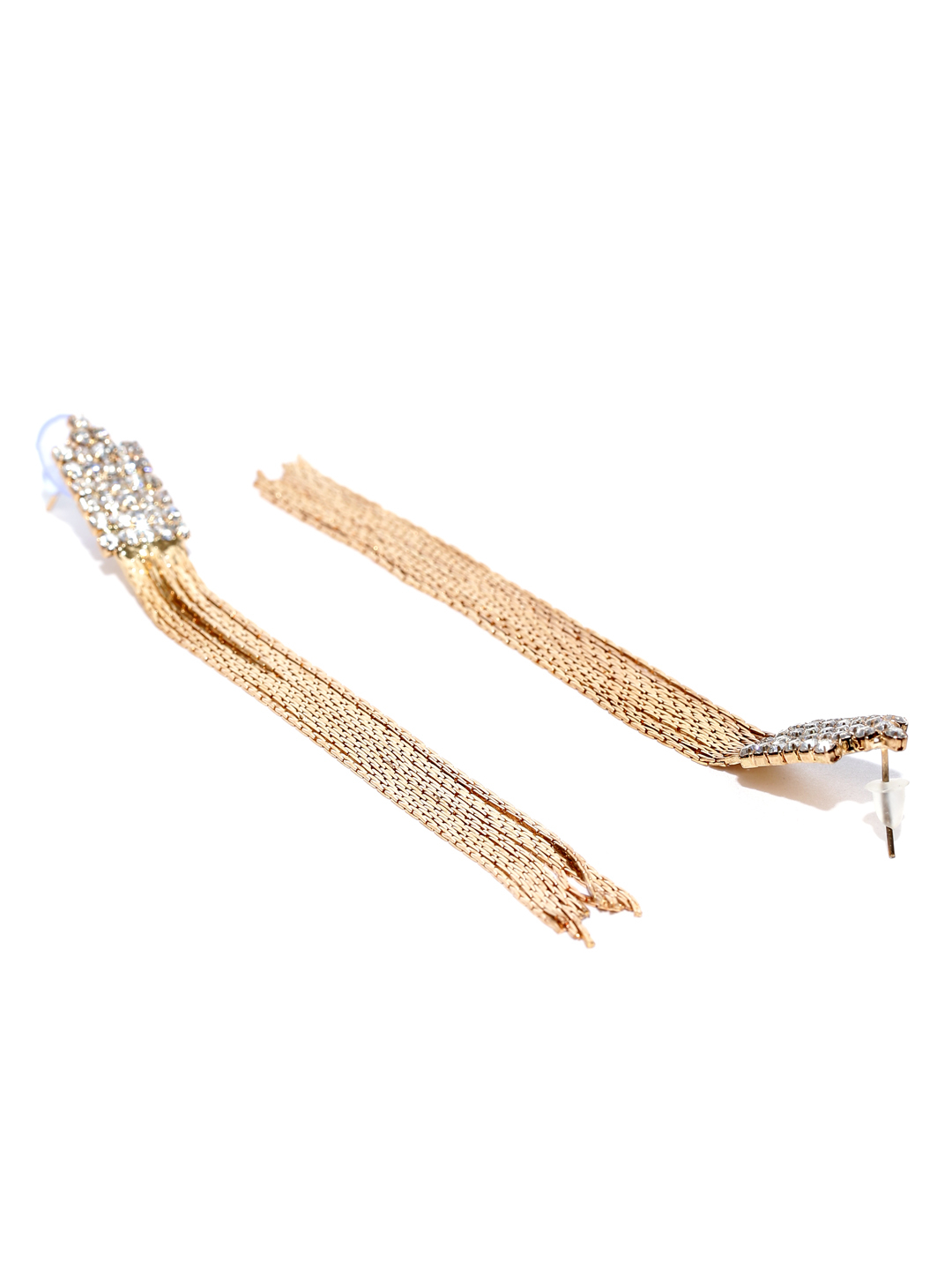 YouBella Gold-Toned Stone-Studded Tasselled Drop Earrings
