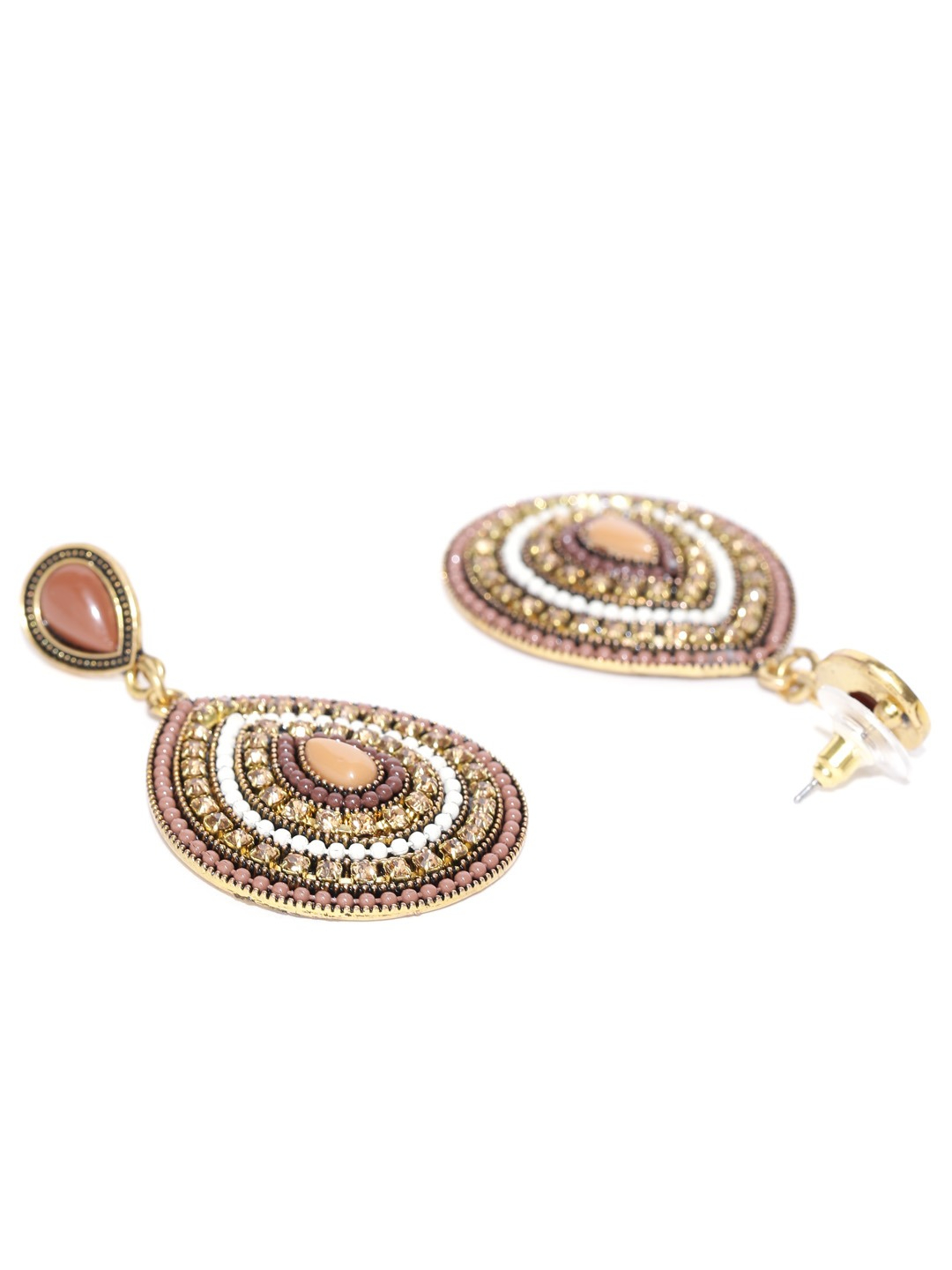 YouBella Brown Gold-Plated Stone-Studded Teardrop-Shaped Drop Earrings