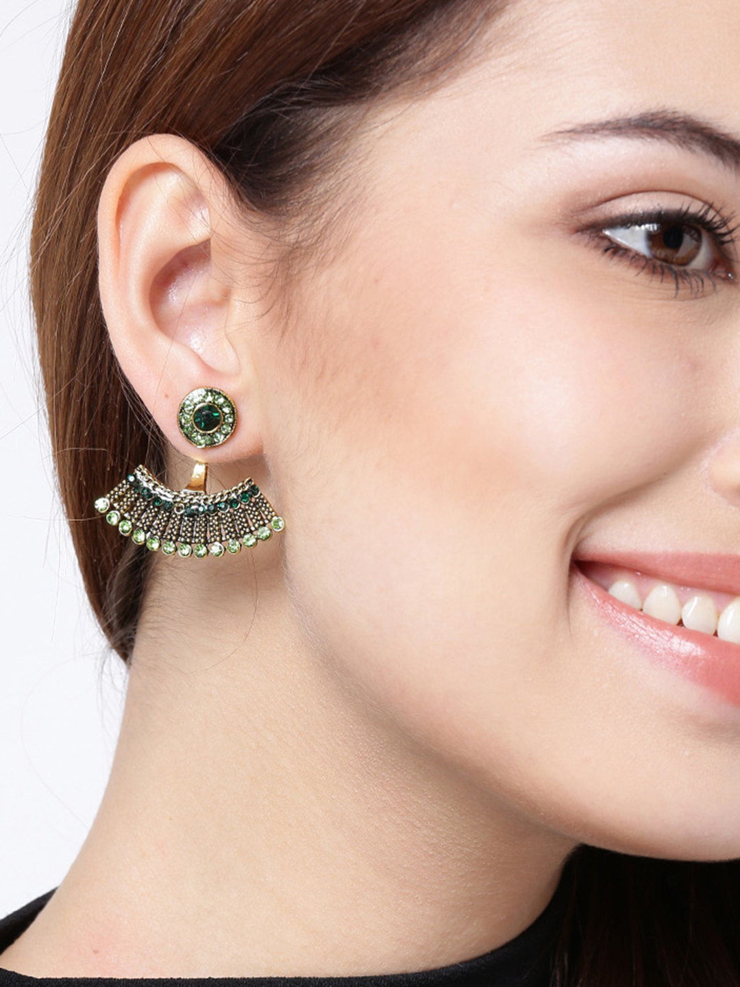 YouBella Fashion Jewellery Earrings Earcuffs for Girls and Women (Green)