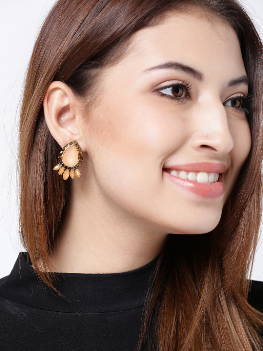 YouBella Peach-Coloured Gold-Plated Stone Studs