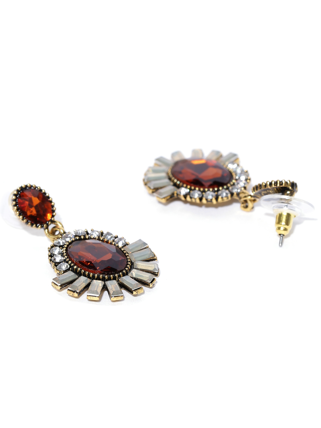YouBella Brown Gold-Plated Stone-Studded Drop Earrings