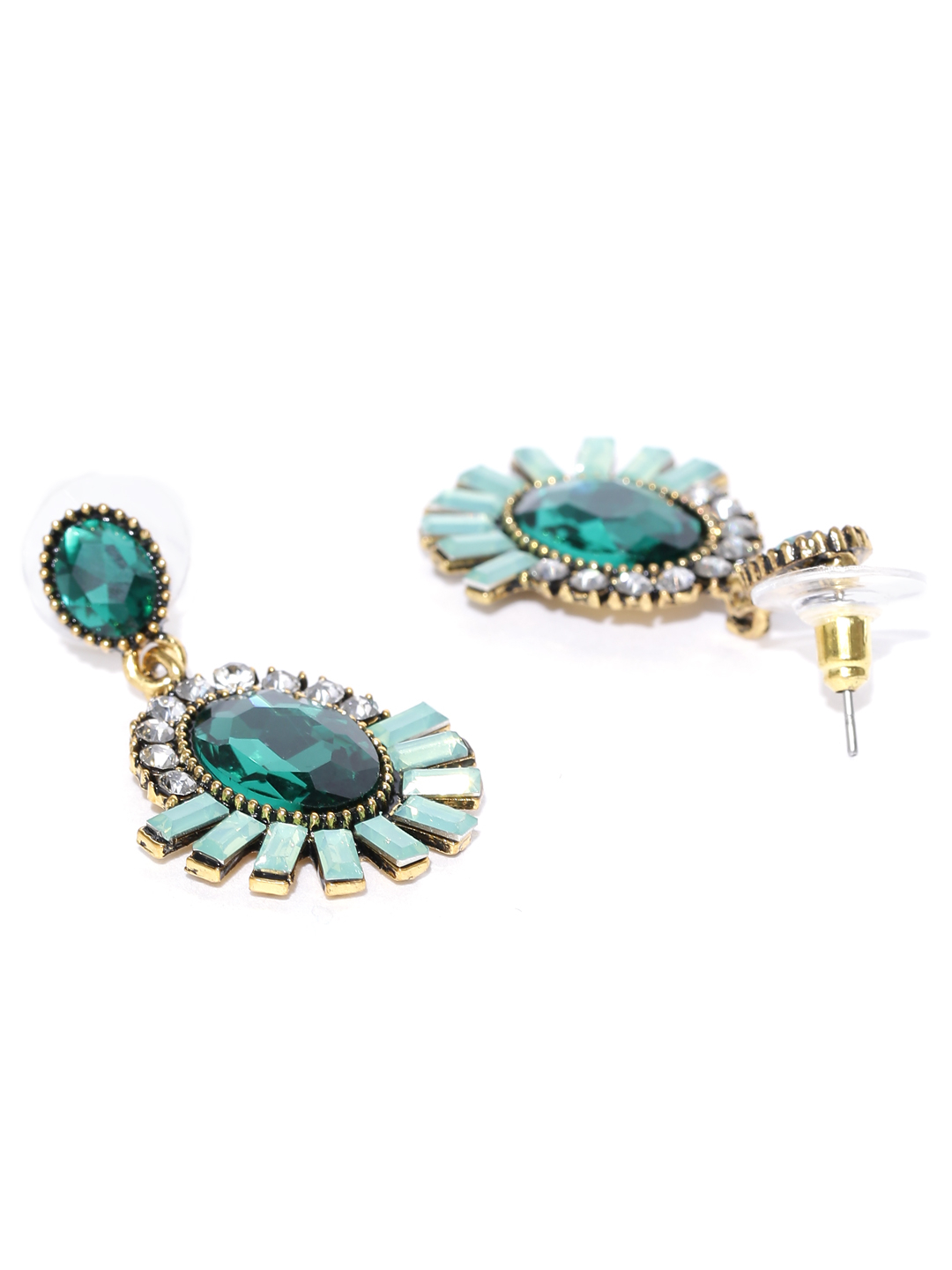 YouBella Green Gold-Plated Stone-Studded Drop Earrings
