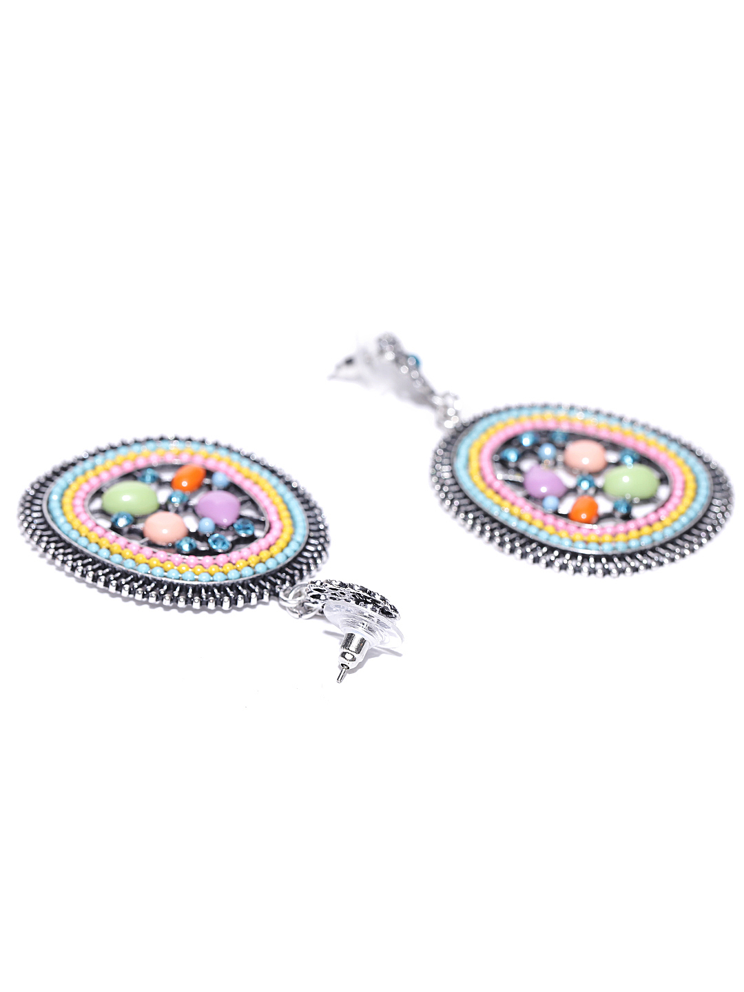 YouBella Multicoloured Oval Stone-Studded Drop Earrings