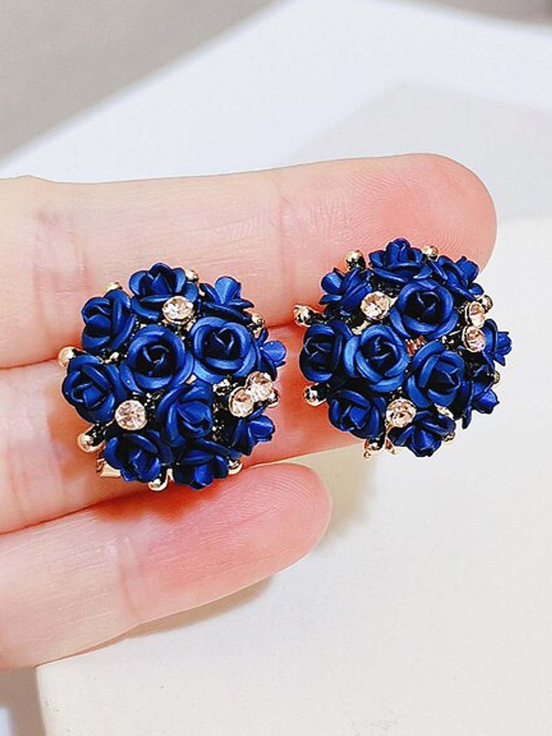 YouBella Stylish Party Wear Jewellery Gold Plated Studs Earrings for Women (Dark Blue)(YBEAR_31771)