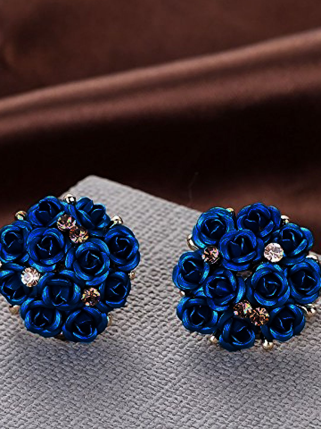 YouBella Fashion Jewellery Rose Shape Stud Earrings for Girls and Women (Dark Blue)