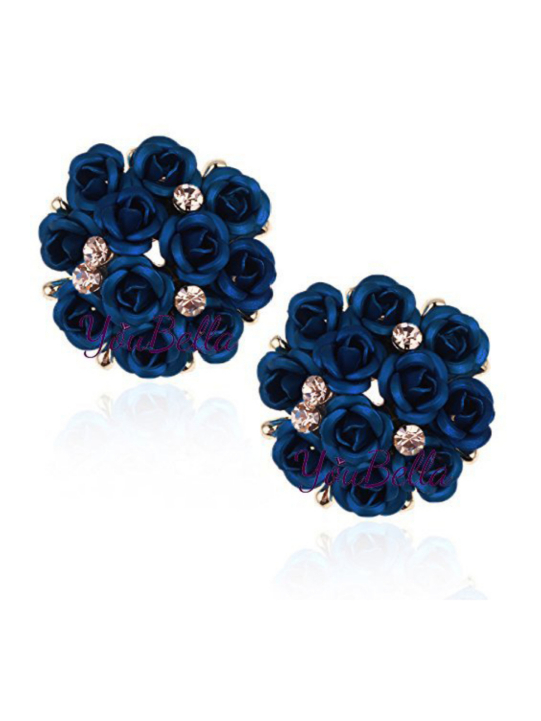 YouBella Fashion Jewellery Rose Shape Stud Earrings for Girls and Women (Dark Blue)