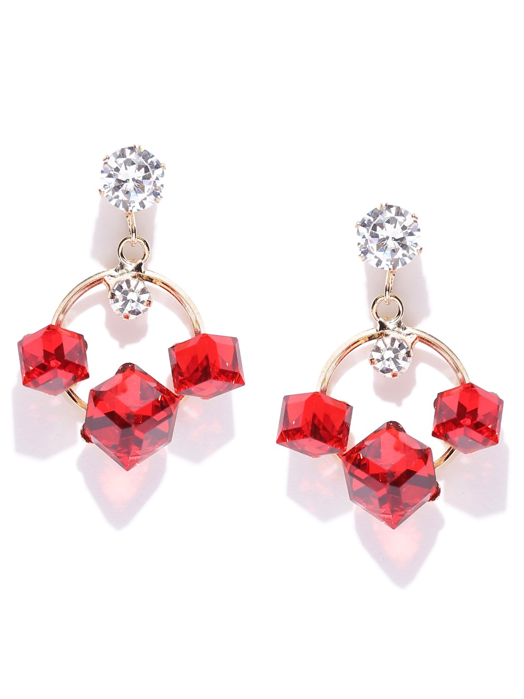 YouBella Red  Gold-Toned Circular Drop Earrings